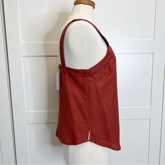 Seafolly Florence Scarlet Top Rust M Button Linen Sleeveless - Picture 4 of 6